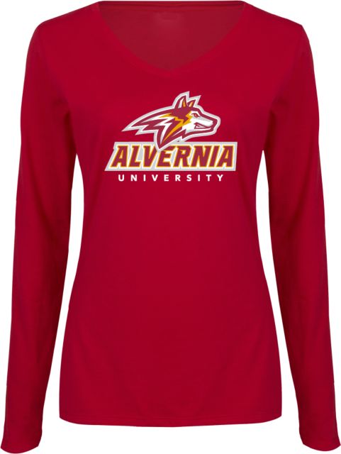 Alvernia Womens Long Sleeve V Neck Tee Wolf Head Over Alvernia University - ONLINE ONLY