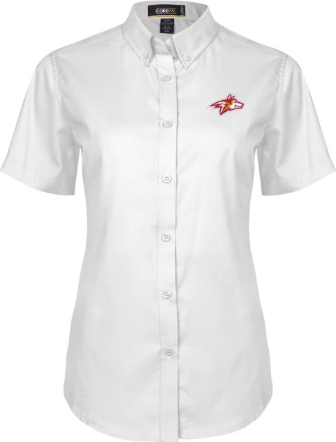 Alvernia Ladies Twill Button Up Short Sleeve Golden Wolf Head - ONLINE ONLY